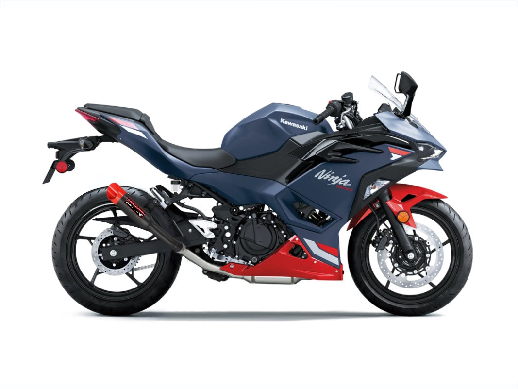 Ninja 500 2026 with blue and red design with Coffman's Exhaust