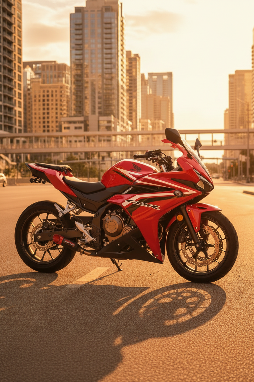 CBR500R vertical golden hour close-up