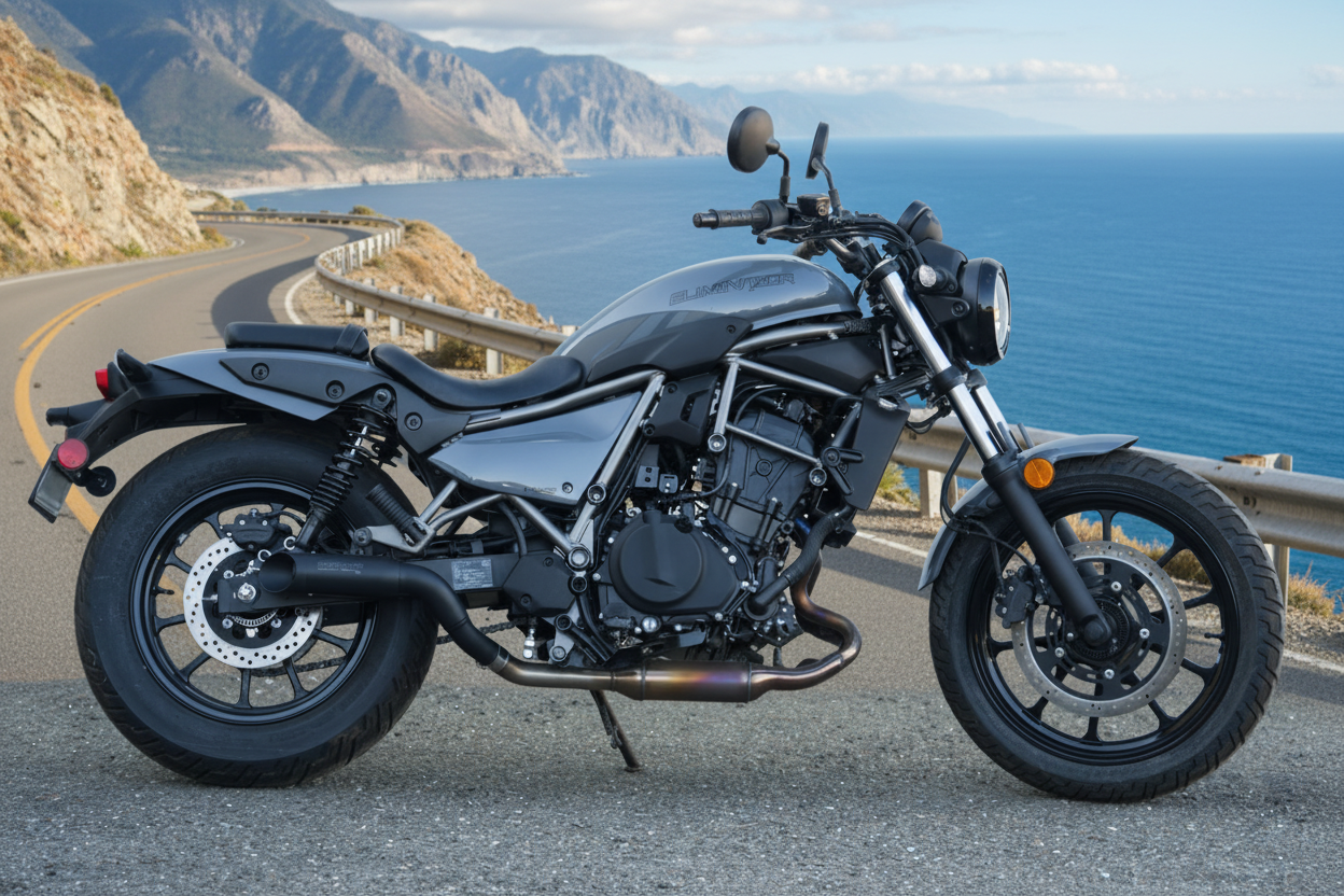Eliminator 450 with mountain ocean road background