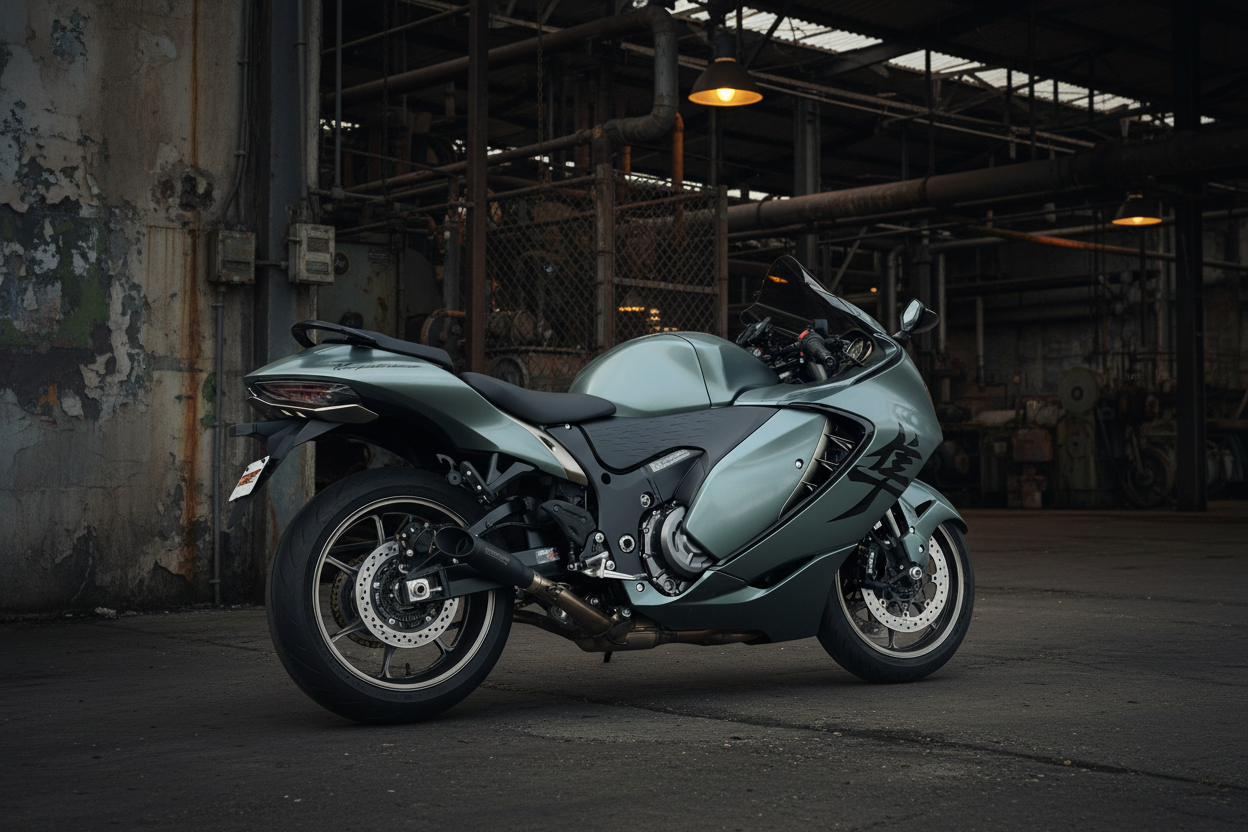 Hayabusa with dark urban industrial background