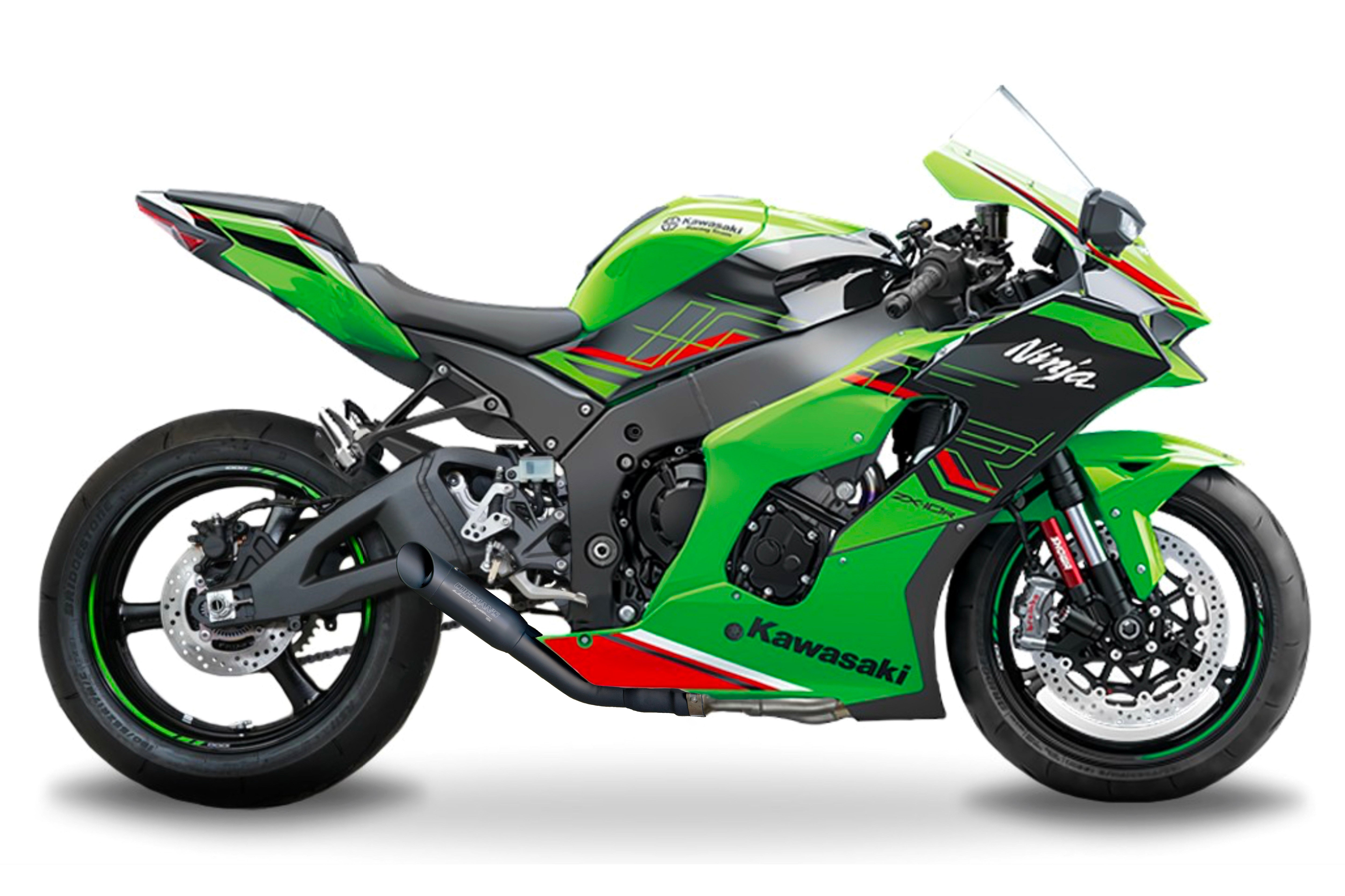 Kawasaki ZX10R 2024 exhaust system installed side view
